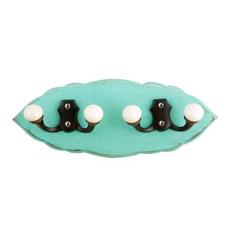 Sea Green Black Double Loop Ceramic Iron Wooden Hooks